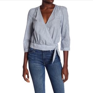 Madewell Sz S Albury Navy Blue Striped Wrap Top